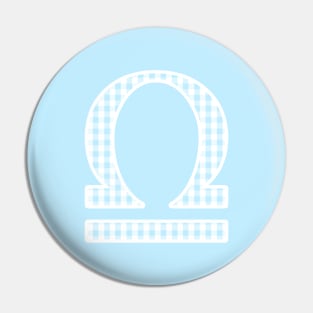 Libra Zodiac Horoscope Symbol in Pastel Blue and White Gingham Pattern Pin