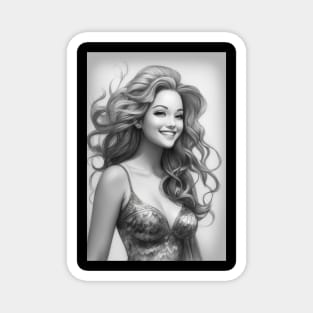 Black and White Beautiful Mermaid Magnet