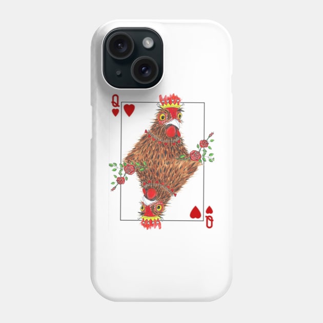 Queen of Hearts Chicken playing card Phone Case by Marjansart 