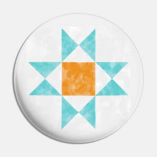 Ohio Star Orange and Teal Quilt Star Watercolor Pin