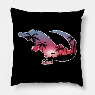 Crocodile Beautiful Sunset Beach Palm Tree Pillow