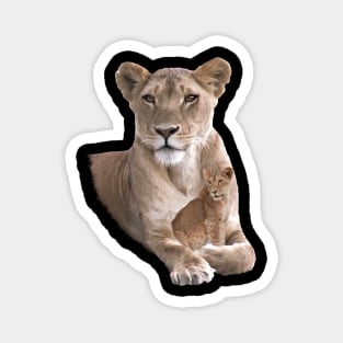 Lioness - Mama with Lion - Baby - Cat in Africa Magnet