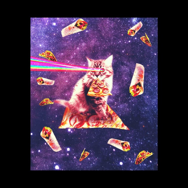 Space Cat Eating Pizza - Rainbow Laser Eyes, Burrito by Random Galaxy