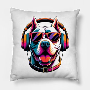 Dogo Argentino Smiling DJ with Vibrant Beats Pillow