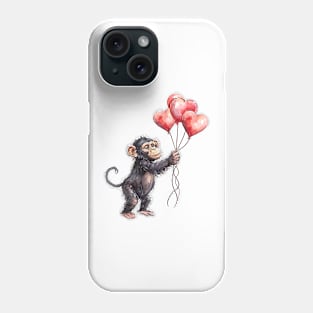 Valentine Chimpanzee Holding Heart Shaped Balloons Phone Case