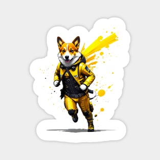 Speedy Corgi Racer in Bright Yellow Racing Suit Magnet