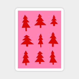 Christmas Tree Pattern in Red and Hot Pink Magnet