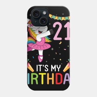 Happy Unicorn Dancing Congratulating 21st Time It's My Birthday 21 Years Old Born In 2000 Phone Case