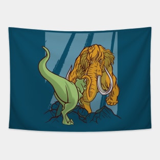 Wooly Mammoth vs T-Rex Illustration // Dinosaur Lover Tapestry