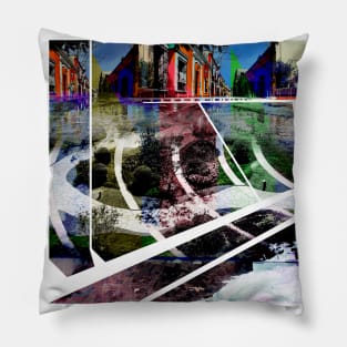 mazatlan street dreams in ecopop architectural collage art Pillow