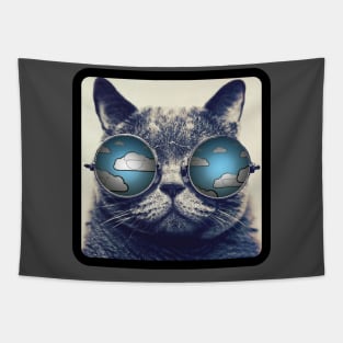 Cat with clouds in glasses Tapestry