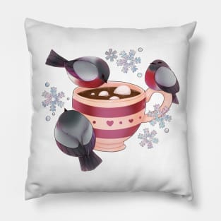 Winter hot chocolate and bullfinch Pillow