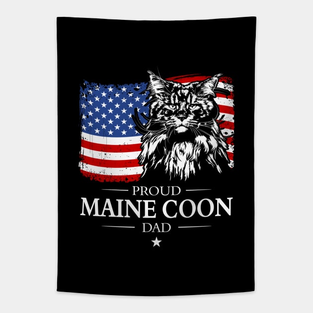 Proud Maine Coon Dad American Flag patriotic cat Tapestry by wilsigns