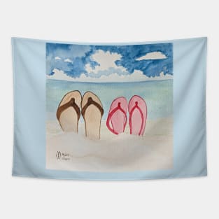 Flip flops off at the beach Tapestry