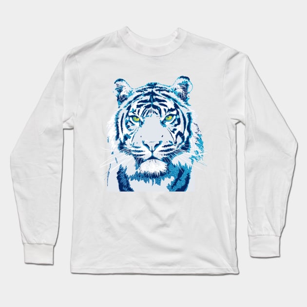 polliadesign Cool Blue Tiger Vector Artwork Long Sleeve T-Shirt