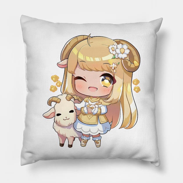 Capricorn the Goat Chibi Zodiac Anime Girl Pillow by peachycrossing