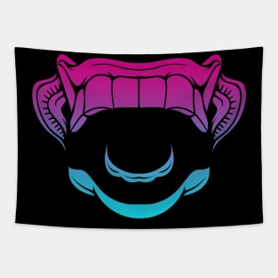 Bali Human Mask Fangs Vaporwave Tapestry