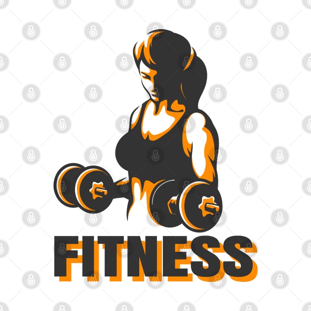 Training woman with dumbbells fitness emblem by devaleta