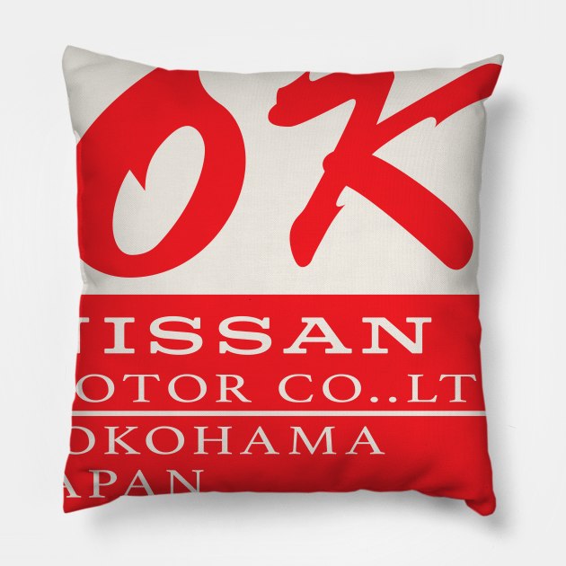 Nissan OK Export Sticker Pillow by Teephemera