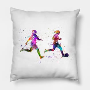 Girl playing soccer football player silhouette Pillow