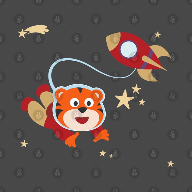 Space tiger or astronaut in a space suit with cartoon style. by KIDS APPAREL