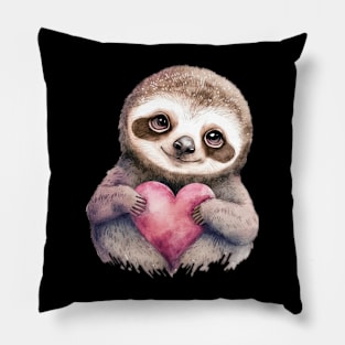 Sloth Paradise: Serene Sloth Love Heart Relaxation on Soft Tee Pillow