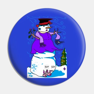 A Snow Woman with Bunny Shoes Pin