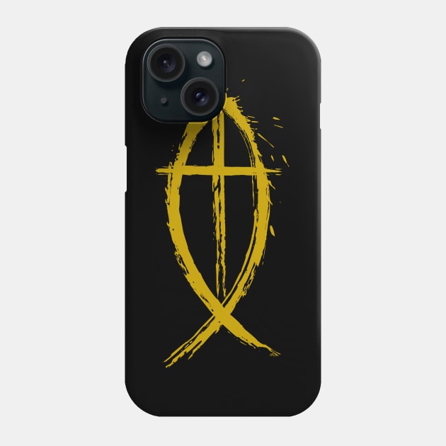 Cross And Fish Christian Design - Gold Edition Phone Case by CrossAndCrown