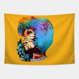 Queen of Afro Hair Spring Flowers Colored Art Tapestry