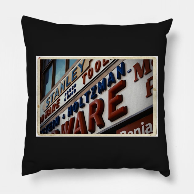 Weinstein & Holtzman Hardware - New York City Store Sign Kodachrome Postcards Pillow by Reinvention