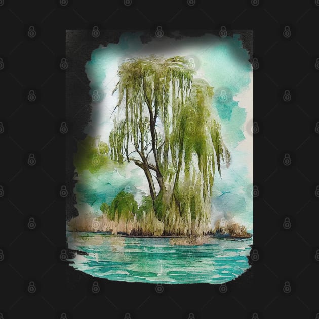Weeping willow tree watercolor painting #1 by RunAki