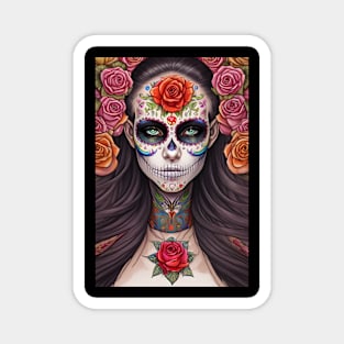 Woman in Traditional Sugar Skull Makeup - Sugar Skull Art Magnet