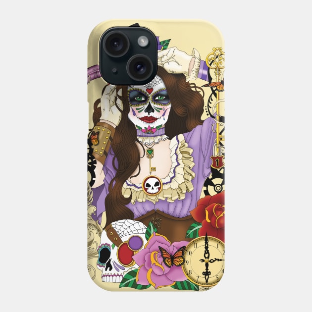 Steampunk Sugar Skull Phone Case by tigressdragon