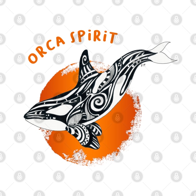 Orca Killer Whale Spirit Orange Tribal Sun Tattoo Ink by Seven Sirens Studios