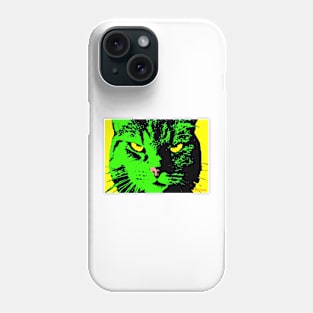 ANGRY CAT POP ART - green yellow black Phone Case