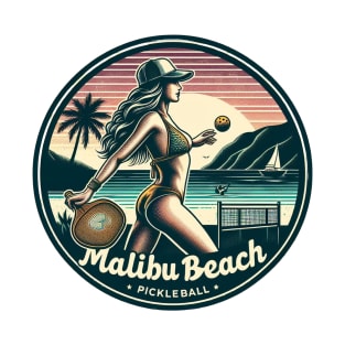 Malibu Beach Pickleball Bikini Ocean Scene T-Shirt