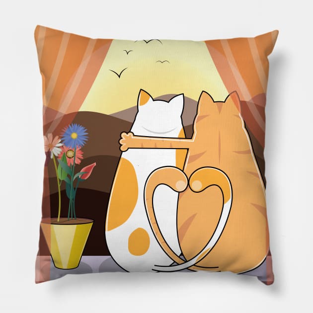 Cat Couple Watching Sunset Pillow by ArticArtac