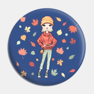 Girl in autumn clothes Pin