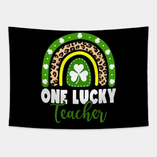 One Lucky Teacher St Patricks Day Leopard Rainbow Tapestry