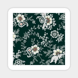 Chinese Ornamental Retro Abstract Floral Pattern Cream and White Flowers Magnet