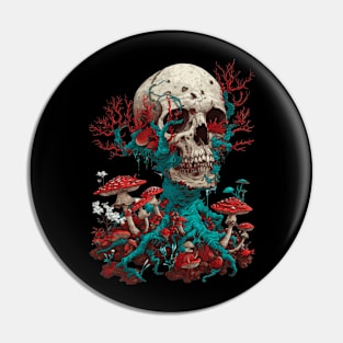 Skull and mushrooms. Pin