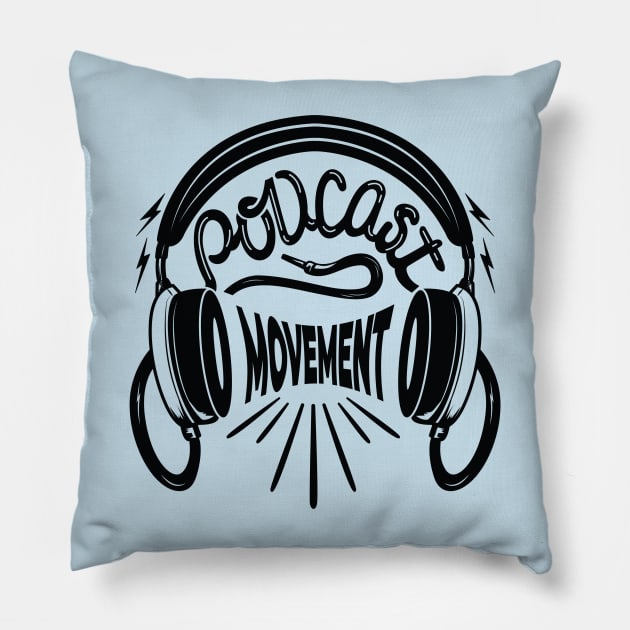 Headphones Logo Dark Pillow by Podcast Movement