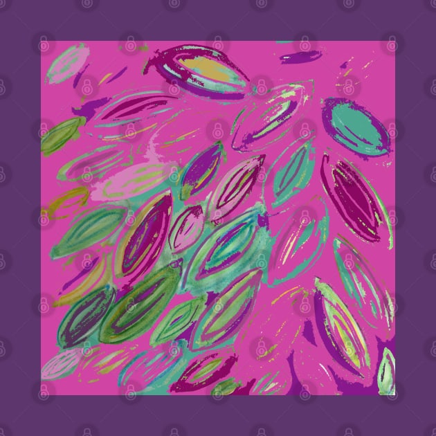 Watercolor Leaves in Pink Magenta Purple Teal Blue Green by djrunnels