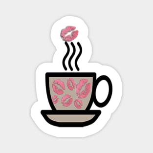 Coffee Lover Gifts, Cute Steaming Mug of Coffee with Pink Lips on Cup Magnet