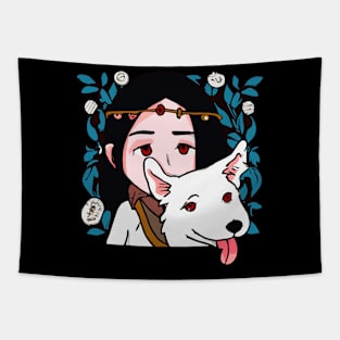 Girl with White Collie Dog Lover Puppy Tapestry