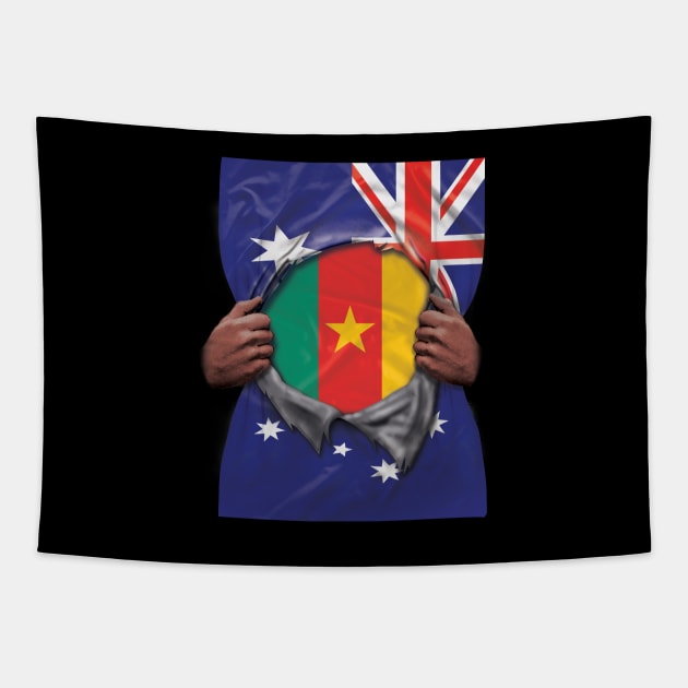 Cameroon Flag Australian Flag Ripped - Gift for Cameroonian From Cameroon Tapestry by Country Flags