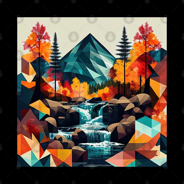 Colorful Geometric Mountain Forest Cascade by The Art Mage