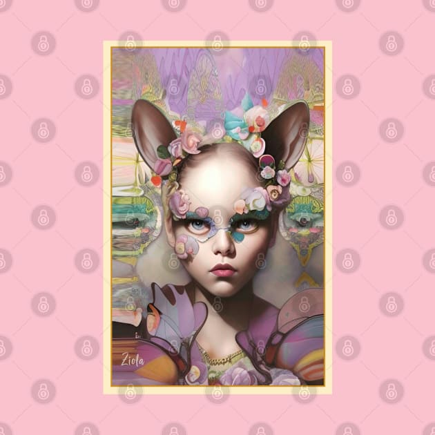 Stunning pop surrealism dream painting of a girl with flowers and ears of a cat by ZiolaRosa