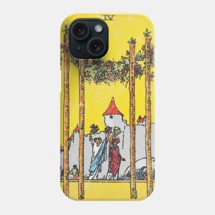 Four of wands tarot card (distressed) Phone Case