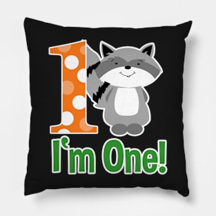 Raccoon I'm One First Birthday shirt - Orange Pillow